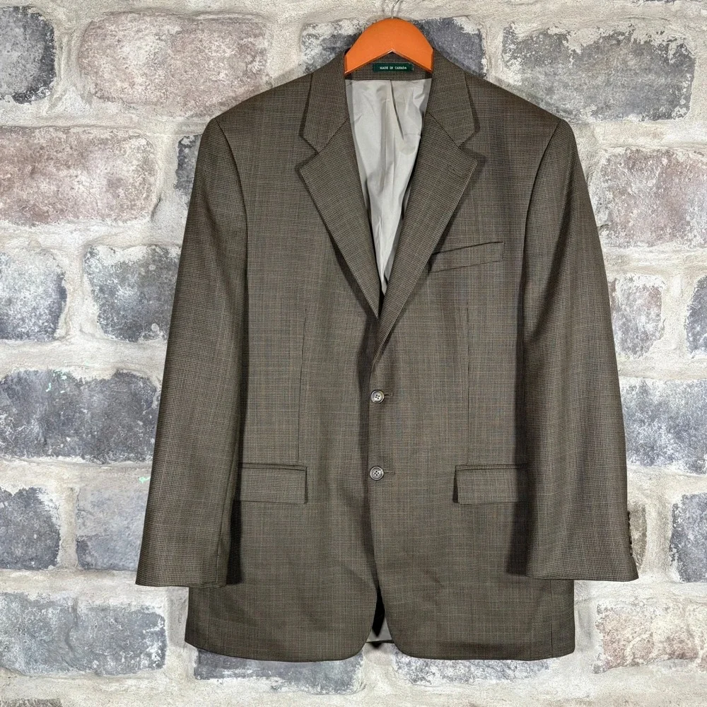 Lauren Ralph Lauren Men's Brown Plaid Wool Sport Coat‎ Blazer 43L Classic Office